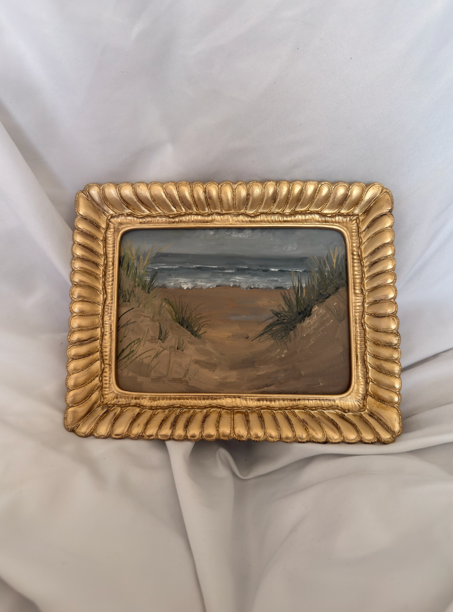 Beach Dunes – 5x7 Original Oil Painting in Vintage Gold Frame, Coastal Landscape Wall Art