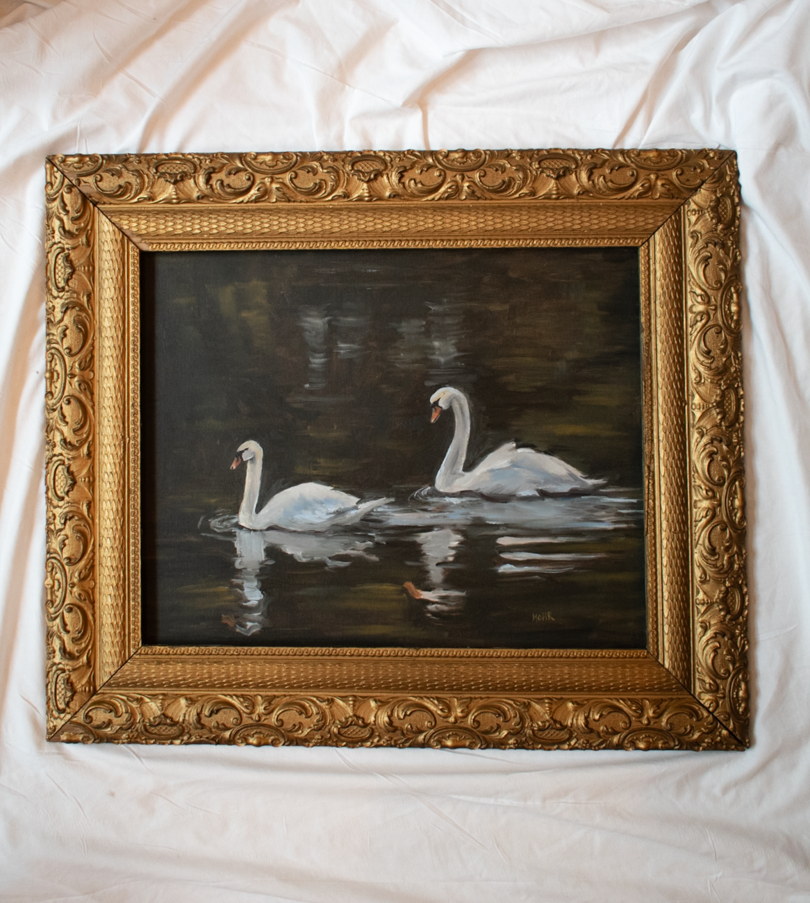 Two Swans | 16x20 Antique Frame