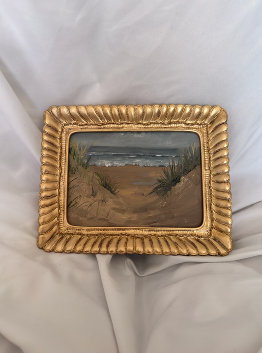 Beach Dunes – 5x7 Original Oil Painting in Vintage Gold Frame, Coastal Landscape Wall Art