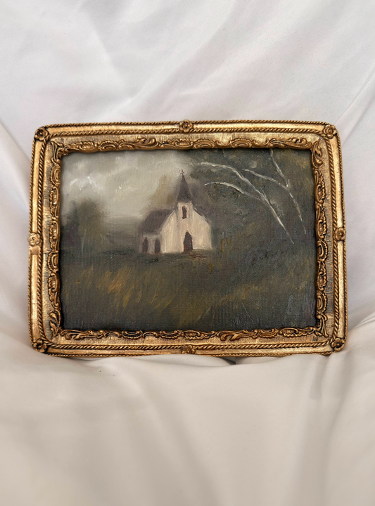 Little White Church | 5x7 Vintage Inspired Gold Frame
