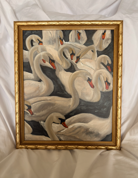 Swans a Swimming | 15x18 (including frame) Vintage Frame