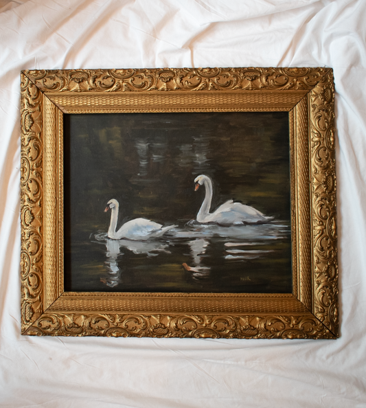 Two Swans | 16x20 Antique Frame